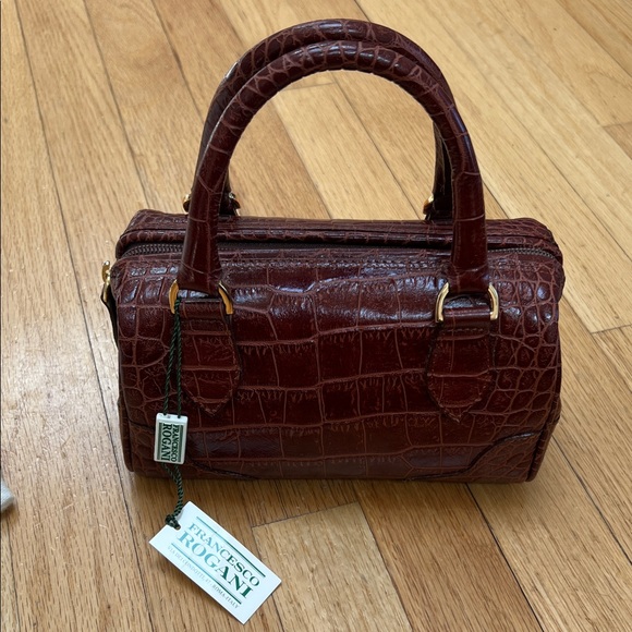 Francesco Rogani Handbags - Italian Croc-Embossed Mini Satchel Burgundy/Brown Top-Handle Bag
